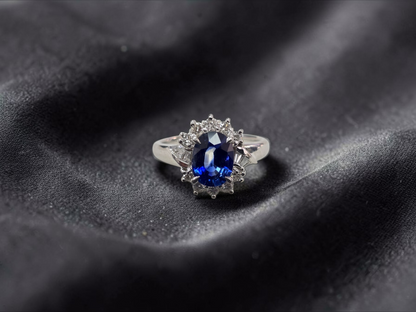 Seto MADE IN JAPAN Certified Oval Shaped 1.80 cts. Natural Deep Blue Sapphire Ring with Platinum 900 and White Diamonds Size US5.5  - R13