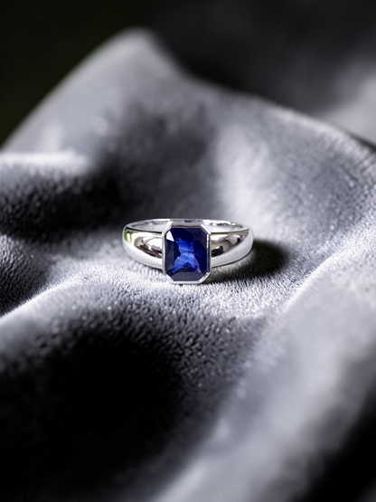 Hekinan Certified 1.72 cts. Natural Royal Blue Sapphire Men's Ring with 18K White Gold Size US 9  - R19