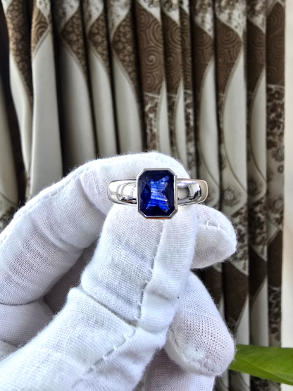 Hekinan Certified 1.72 cts. Natural Royal Blue Sapphire Men's Ring with 18K White Gold Size US 9  - R19