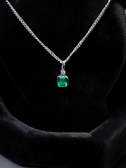 Kariya Certified 1.07 cts. Vivid Green Columbian Emerald Charm Pendant with 18K White Gold and White Diamonds - V1