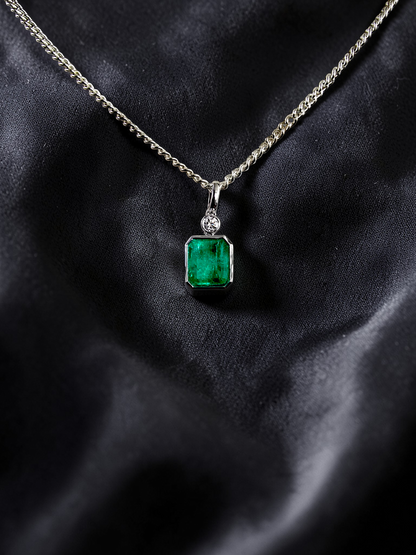 Kariya Certified 1.33 cts. Vivid Green Columbian Emerald Charm Pendant with 18K White Gold and White Diamonds - V2