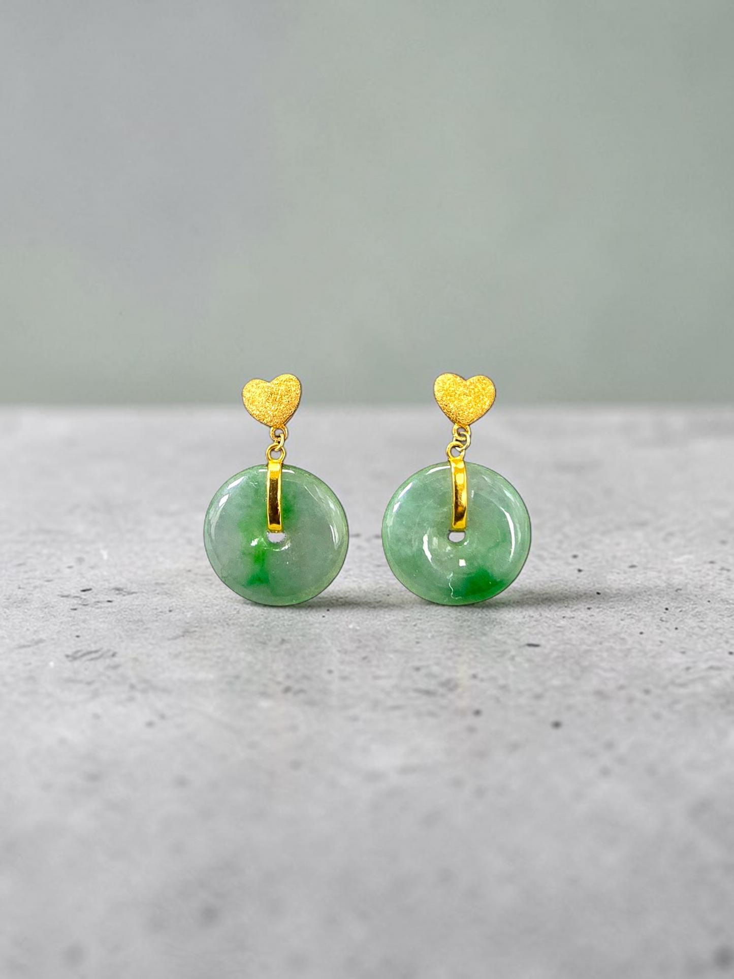 Anjo Dangling Donut Icy Green Burmese A-Jade Earrings (with 18K Yellow Gold) - Certified