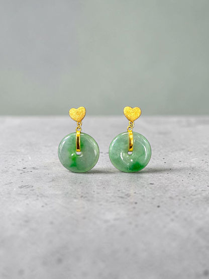 Anjo Dangling Donut Icy Green Burmese A-Jade Earrings (with 18K Yellow Gold) - Certified