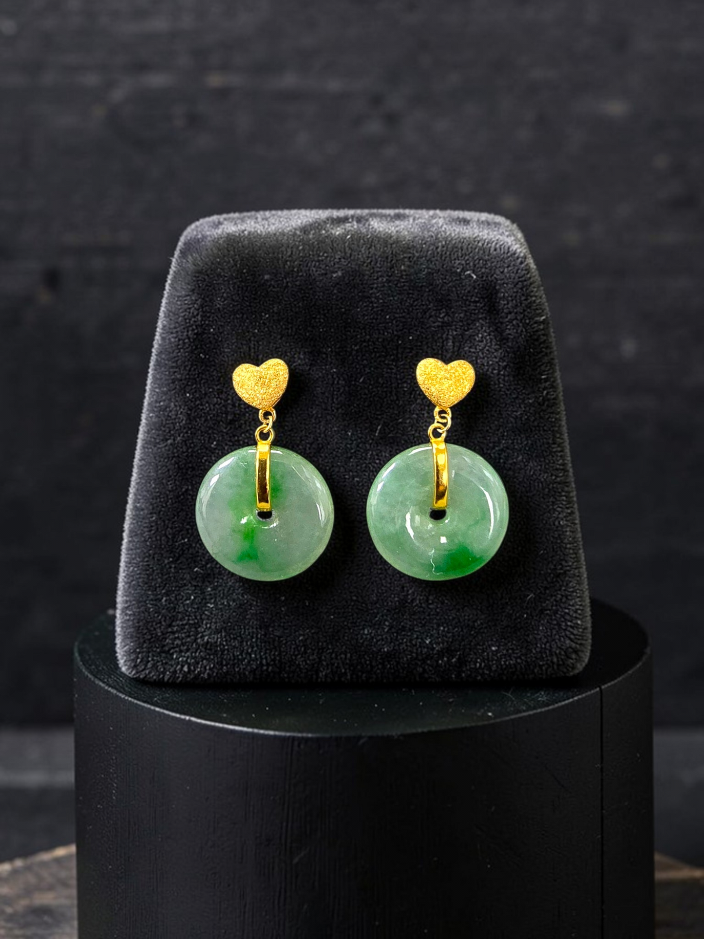 Anjo Dangling Donut Icy Green Burmese A-Jade Earrings (with 18K Yellow Gold) - Certified