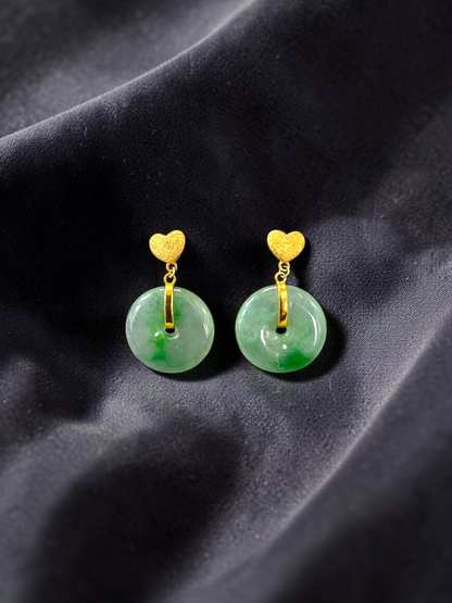 Anjo Dangling Donut Icy Green Burmese A-Jade Earrings (with 18K Yellow Gold) - Certified