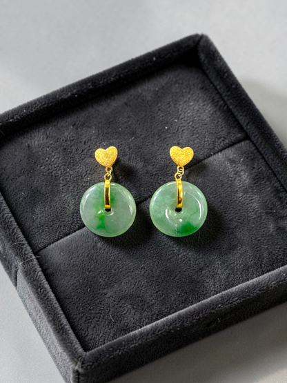 Anjo Dangling Donut Icy Green Burmese A-Jade Earrings (with 18K Yellow Gold) - Certified