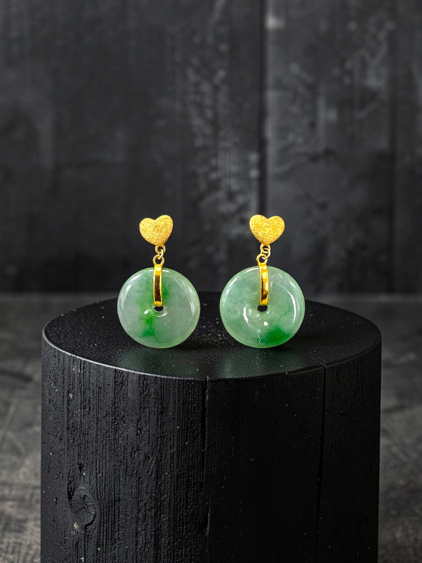 Anjo Dangling Donut Icy Green Burmese A-Jade Earrings (with 18K Yellow Gold) - Certified