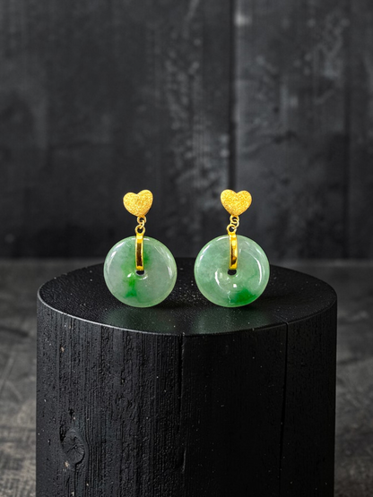 Anjo Dangling Donut Icy Green Burmese A-Jade Earrings (with 18K Yellow Gold) - Certified