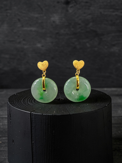 Anjo Dangling Donut Icy Green Burmese A-Jade Earrings (with 18K Yellow Gold) - Certified