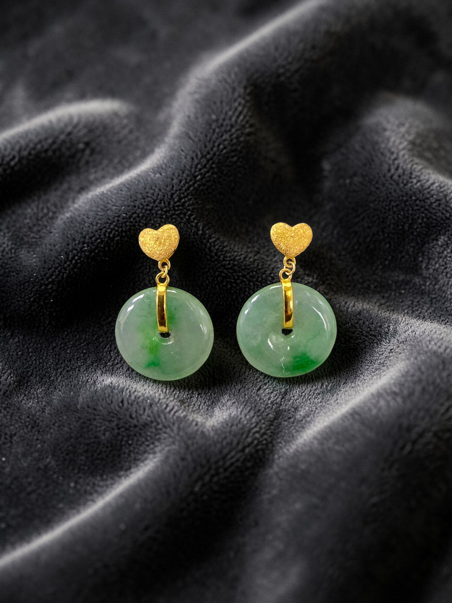 Anjo Dangling Donut Icy Green Burmese A-Jade Earrings (with 18K Yellow Gold) - Certified