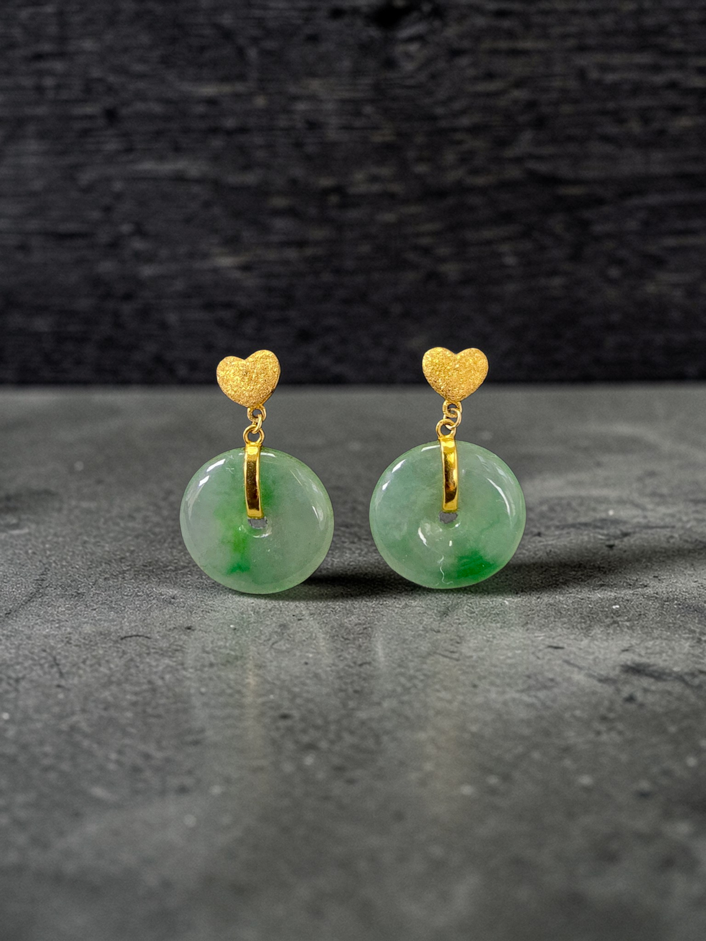 Anjo Dangling Donut Icy Green Burmese A-Jade Earrings (with 18K Yellow Gold) - Certified