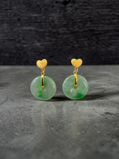 Anjo Dangling Donut Icy Green Burmese A-Jade Earrings (with 18K Yellow Gold) - Certified