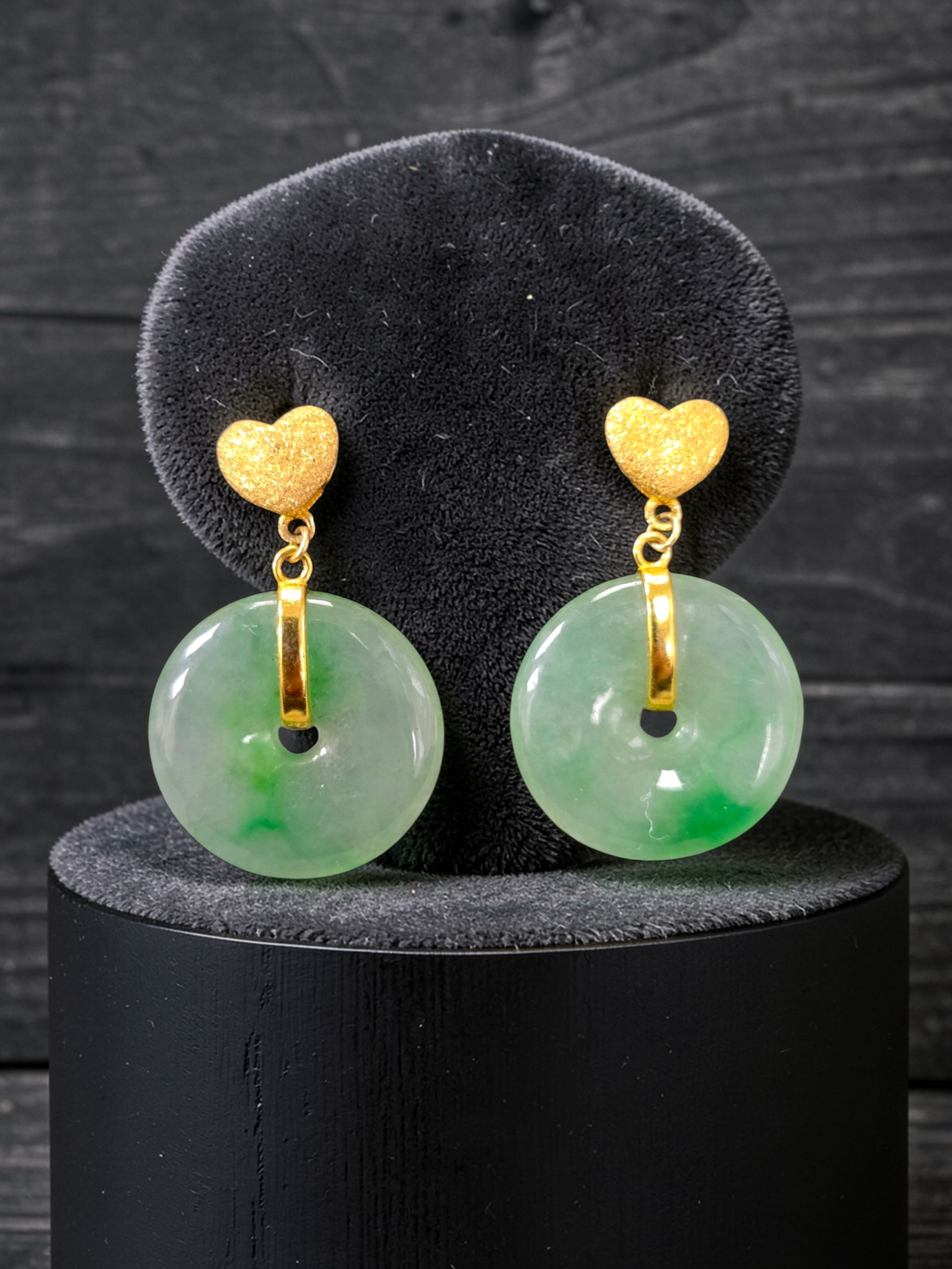 Anjo Dangling Donut Icy Green Burmese A-Jade Earrings (with 18K Yellow Gold) - Certified