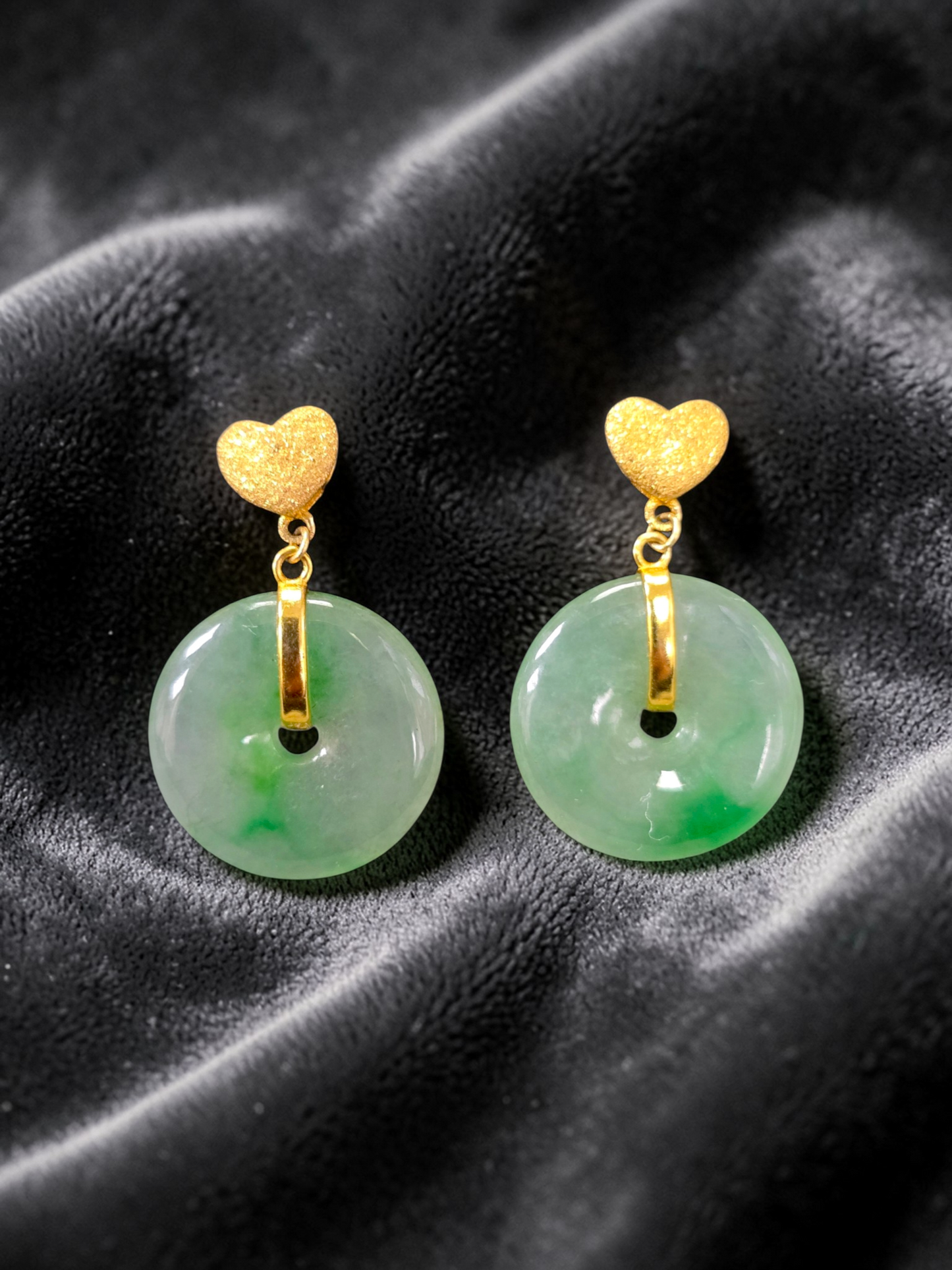 Anjo Dangling Donut Icy Green Burmese A-Jade Earrings (with 18K Yellow Gold) - Certified