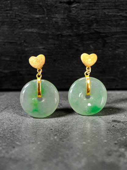 Anjo Dangling Donut Icy Green Burmese A-Jade Earrings (with 18K Yellow Gold) - Certified