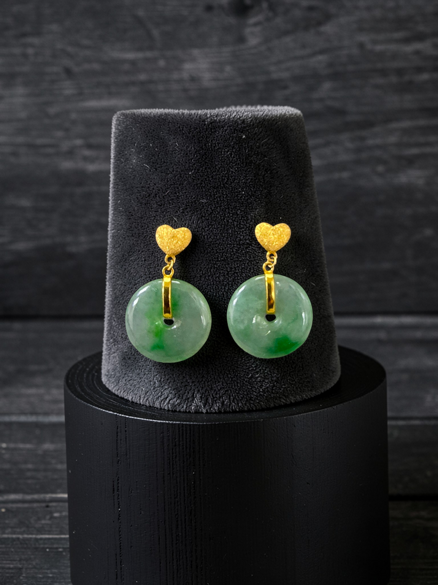 Anjo Dangling Donut Icy Green Burmese A-Jade Earrings (with 18K Yellow Gold) - Certified
