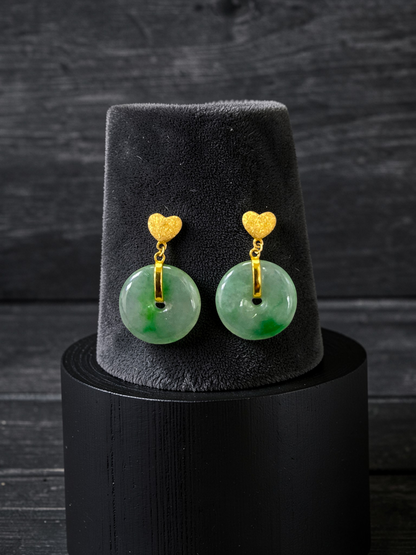 Anjo Dangling Donut Icy Green Burmese A-Jade Earrings (with 18K Yellow Gold) - Certified