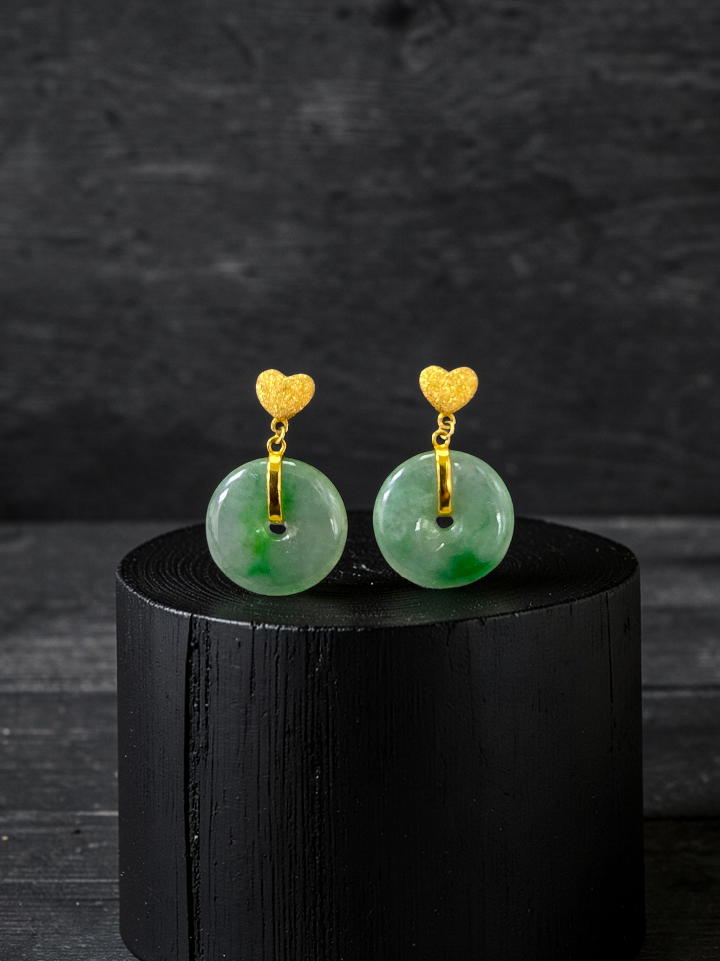 Anjo Dangling Donut Icy Green Burmese A-Jade Earrings (with 18K Yellow Gold) - Certified