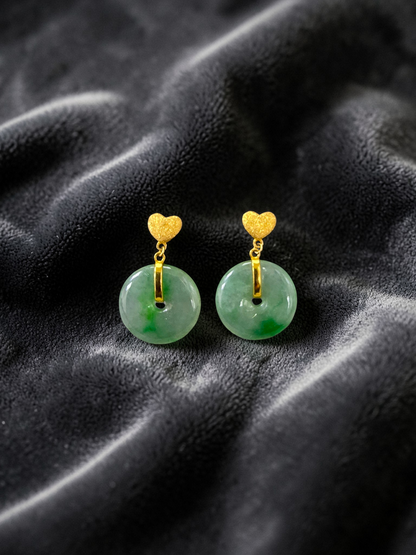 Anjo Dangling Donut Icy Green Burmese A-Jade Earrings (with 18K Yellow Gold) - Certified