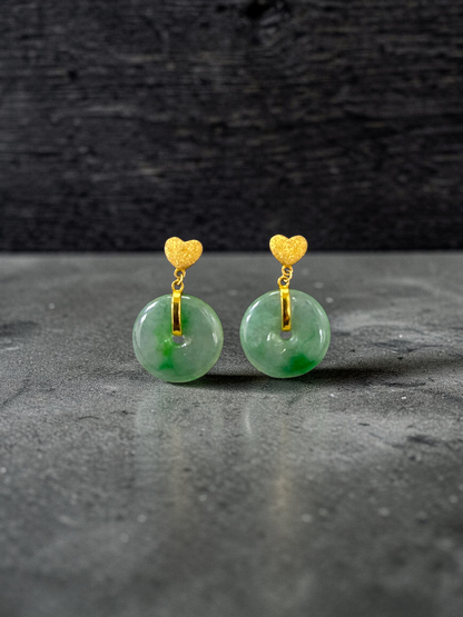Anjo Dangling Donut Icy Green Burmese A-Jade Earrings (with 18K Yellow Gold) - Certified