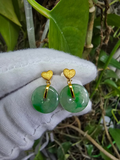 Anjo Dangling Donut Icy Green Burmese A-Jade Earrings (with 18K Yellow Gold) - Certified