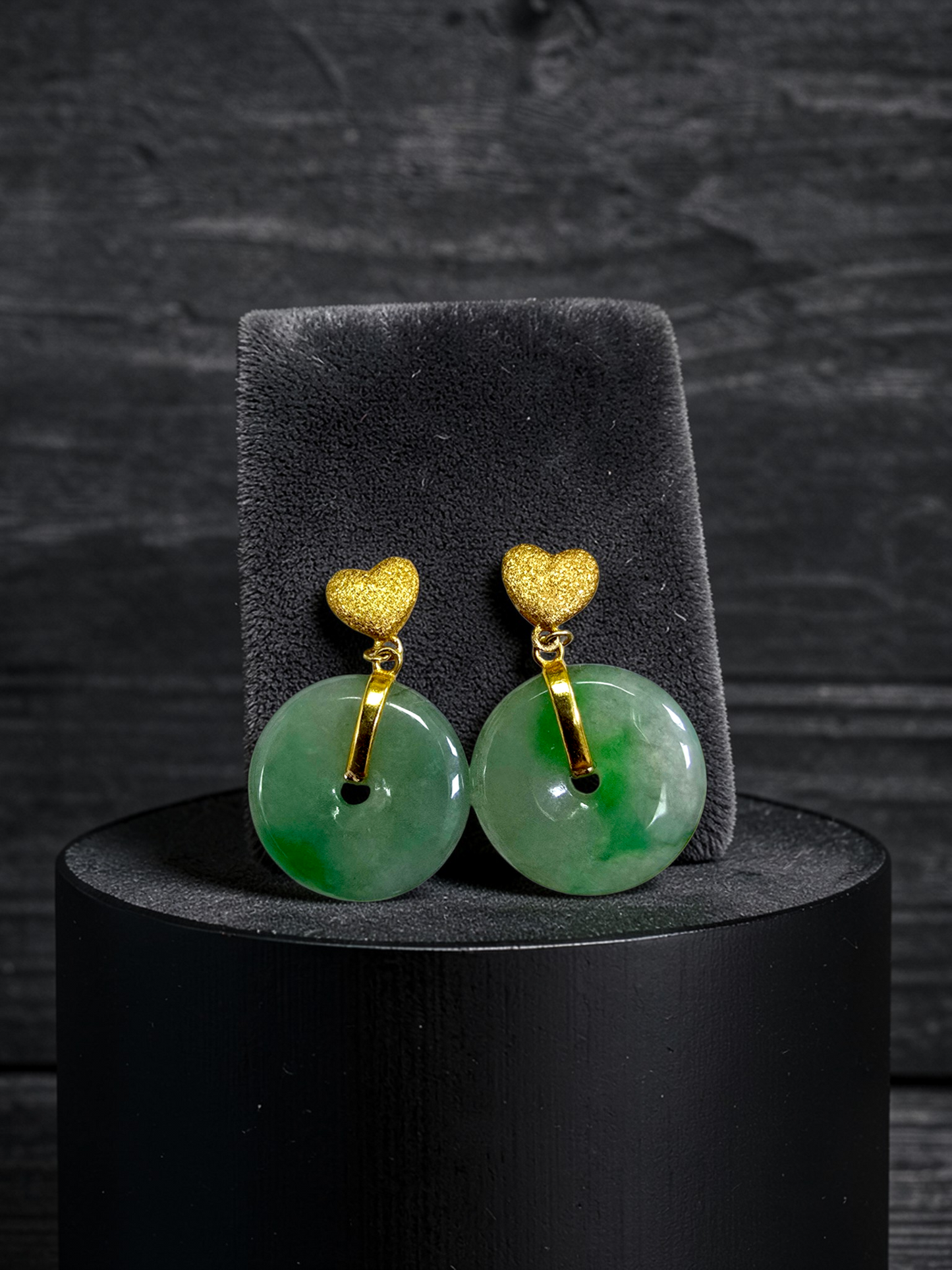 Anjo Dangling Donut Icy Green Burmese A-Jade Earrings (with 18K Yellow Gold) - Certified