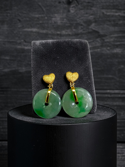 Anjo Dangling Donut Icy Green Burmese A-Jade Earrings (with 18K Yellow Gold) - Certified