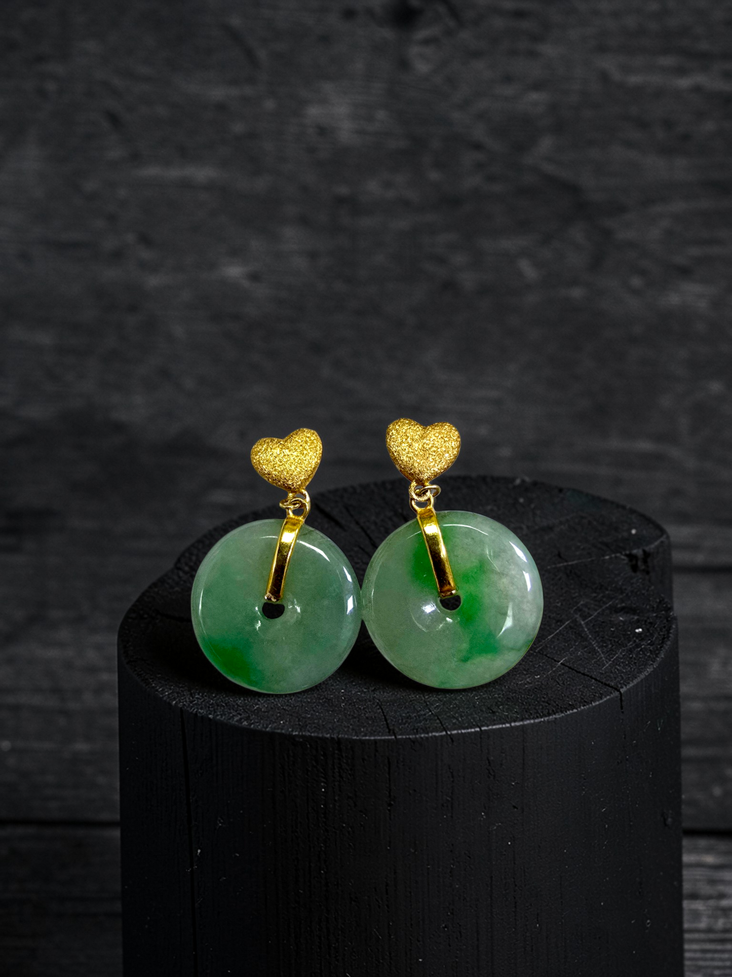 Anjo Dangling Donut Icy Green Burmese A-Jade Earrings (with 18K Yellow Gold) - Certified