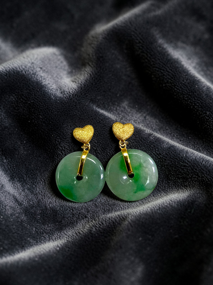 Anjo Dangling Donut Icy Green Burmese A-Jade Earrings (with 18K Yellow Gold) - Certified