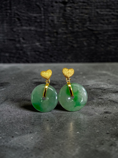 Anjo Dangling Donut Icy Green Burmese A-Jade Earrings (with 18K Yellow Gold) - Certified