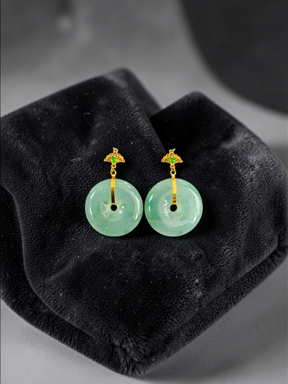Gamagori Dangling Donut Icy Green Burmese A-Jade French Hook Earrings (with 18K Yellow Gold) - Certified