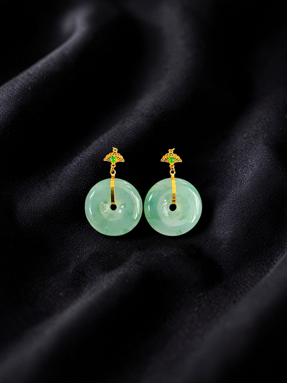 Gamagori Dangling Donut Icy Green Burmese A-Jade French Hook Earrings (with 18K Yellow Gold) - Certified