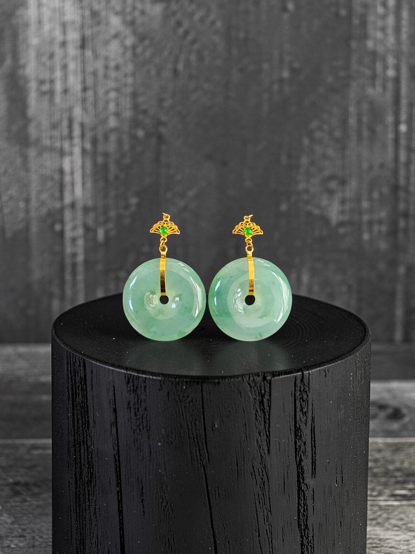 Gamagori Dangling Donut Icy Green Burmese A-Jade French Hook Earrings (with 18K Yellow Gold) - Certified
