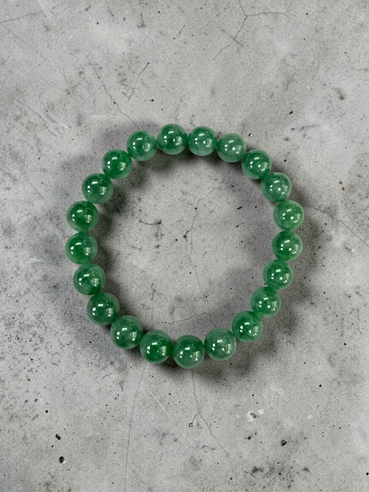 Certified Japanese Vivid Imperial Green Burmese A-Jade Beaded Bracelet (MADE IN JAPAN) (9.50 mm Each x 21 beads) 05050