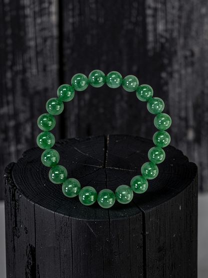 Certified Japanese Vivid Imperial Green Burmese A-Jade Beaded Bracelet (MADE IN JAPAN) (9.50 mm Each x 21 beads) 05050