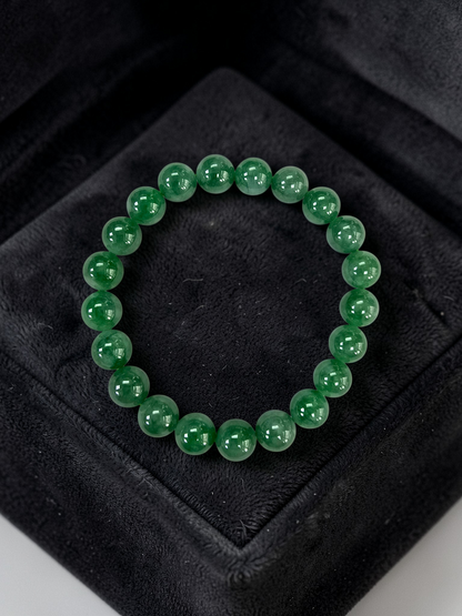 Certified Japanese Vivid Imperial Green Burmese A-Jade Beaded Bracelet (MADE IN JAPAN) (9.50 mm Each x 21 beads) 05050