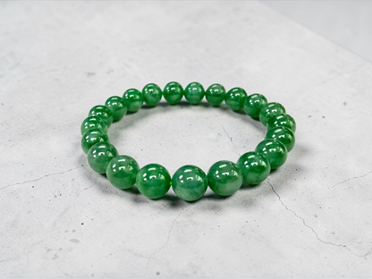 Certified Japanese Vivid Imperial Green Burmese A-Jade Beaded Bracelet (MADE IN JAPAN) (9.50 mm Each x 21 beads) 05050