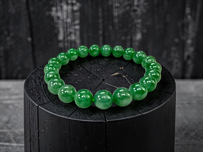 Certified Japanese Vivid Imperial Green Burmese A-Jade Beaded Bracelet (MADE IN JAPAN) (9.50 mm Each x 21 beads) 05050