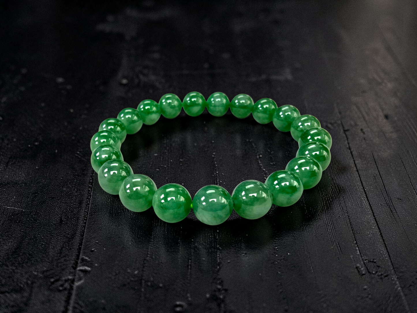 Certified Japanese Vivid Imperial Green Burmese A-Jade Beaded Bracelet (MADE IN JAPAN) (9.50 mm Each x 21 beads) 05050