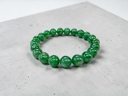 Certified Japanese Vivid Imperial Green Burmese A-Jade Beaded Bracelet (MADE IN JAPAN) (9.50 mm Each x 21 beads) 05050