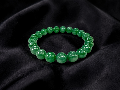 Certified Japanese Vivid Imperial Green Burmese A-Jade Beaded Bracelet (MADE IN JAPAN) (9.50 mm Each x 21 beads) 05050