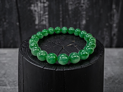 Certified Japanese Vivid Imperial Green Burmese A-Jade Beaded Bracelet (MADE IN JAPAN) (9.50 mm Each x 21 beads) 05050