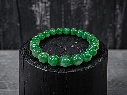 Certified Japanese Vivid Imperial Green Burmese A-Jade Beaded Bracelet (MADE IN JAPAN) (9.50 mm Each x 21 beads) 05050