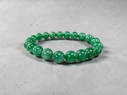 Certified Japanese Vivid Imperial Green Burmese A-Jade Beaded Bracelet (MADE IN JAPAN) (9.50 mm Each x 21 beads) 05050