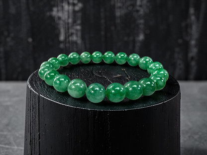 Certified Japanese Vivid Imperial Green Burmese A-Jade Beaded Bracelet (MADE IN JAPAN) (9.50 mm Each x 21 beads) 05050