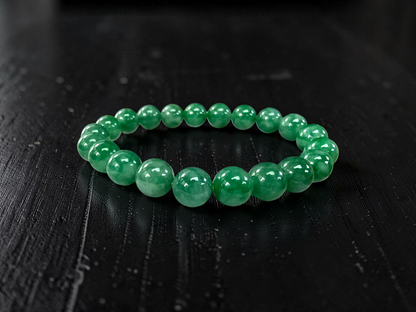 Certified Japanese Vivid Imperial Green Burmese A-Jade Beaded Bracelet (MADE IN JAPAN) (9.50 mm Each x 21 beads) 05050