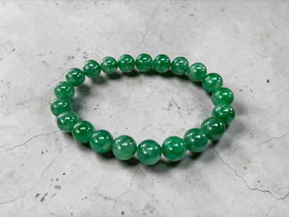 Certified Japanese Vivid Imperial Green Burmese A-Jade Beaded Bracelet (MADE IN JAPAN) (9.50 mm Each x 21 beads) 05050