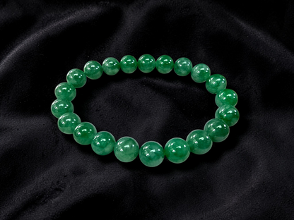 Certified Japanese Vivid Imperial Green Burmese A-Jade Beaded Bracelet (MADE IN JAPAN) (9.50 mm Each x 21 beads) 05050