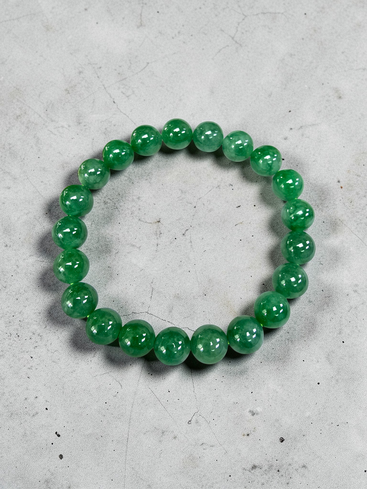 Certified Japanese Vivid Imperial Green Burmese A-Jade Beaded Bracelet (MADE IN JAPAN) (9.50 mm Each x 21 beads) 05050