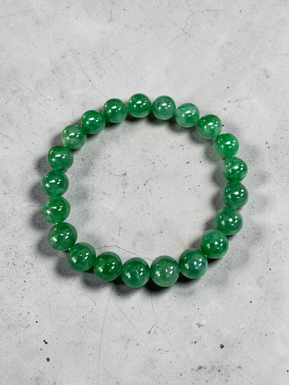 Certified Japanese Vivid Imperial Green Burmese A-Jade Beaded Bracelet (MADE IN JAPAN) (9.50 mm Each x 21 beads) 05050